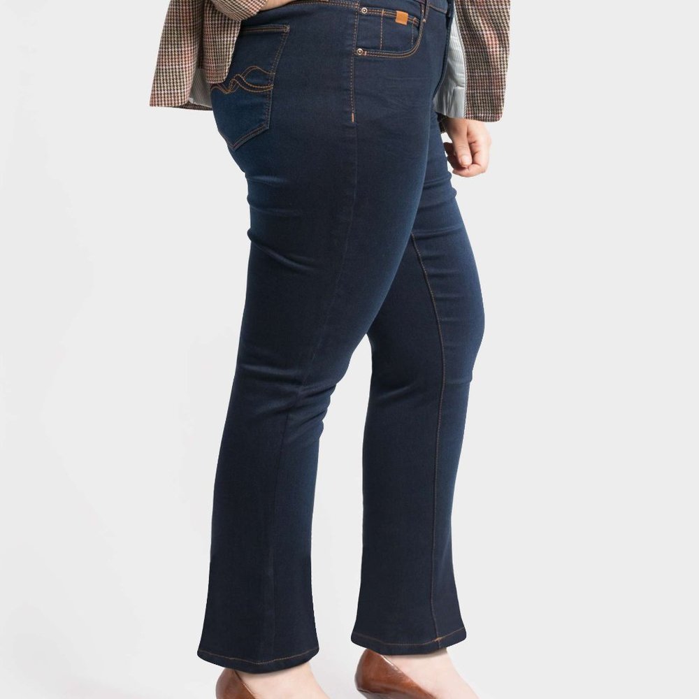 OLGYN Women Stretch Dark Blue Denim Pant Boot Cut - Picture 3 of 5